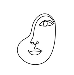Woman silhouette face as line drawing picture on white