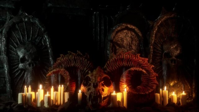 Scary Goat Skull VJ Loop &ndash; is a cool scary animation of devil goat skull. It is perfect to use on VJ thematic sets, metal and gothic festivals, halloween parties or your performances.
