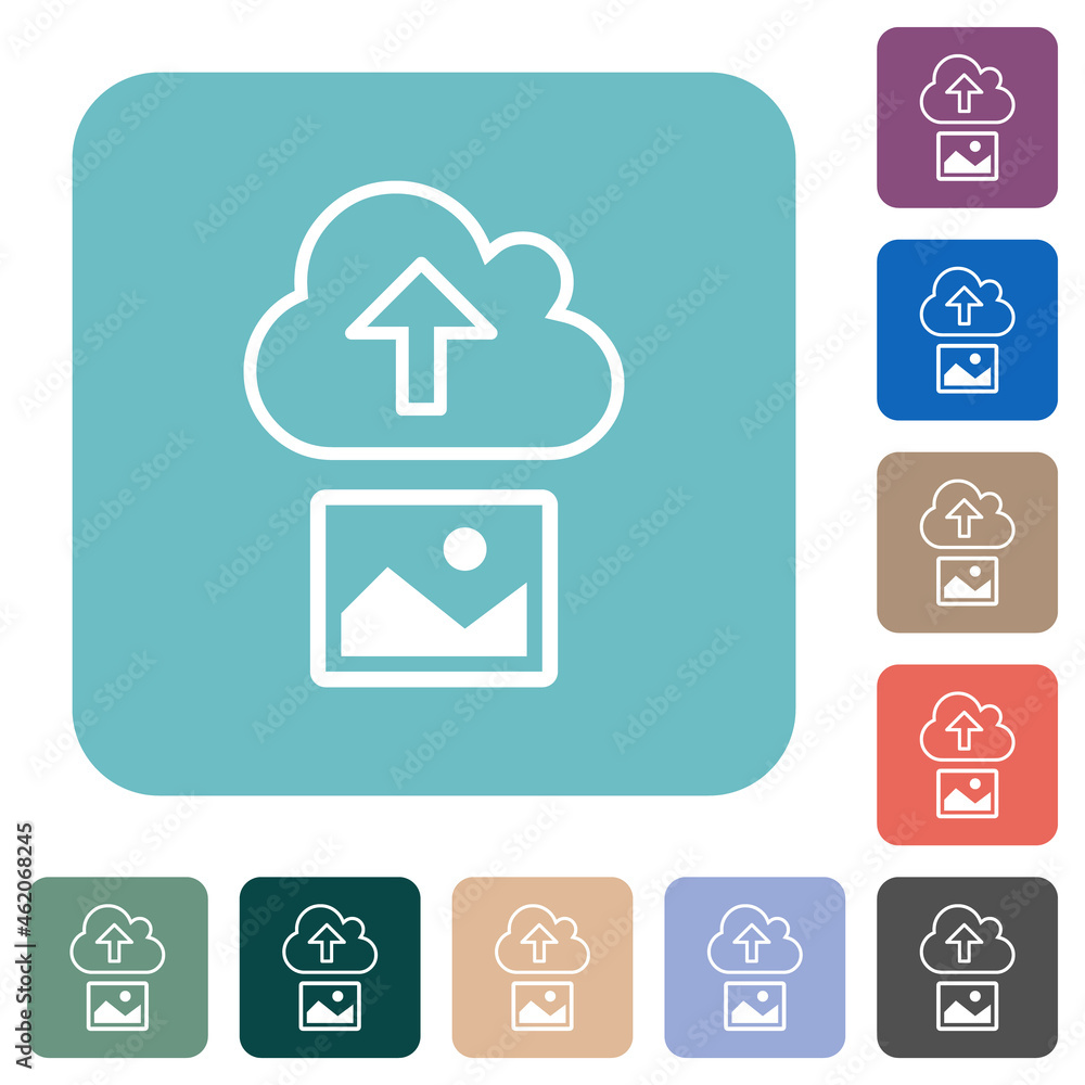 Poster upload image to cloud outline rounded square flat icons
