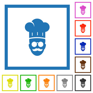 master chef with glasses and mustache flat framed icons