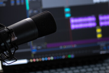 Microphone for home live streaming session. Tools for  podcast, webinar, social media live session. Home working and smart working