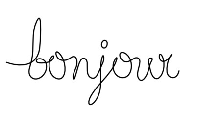 Calligraphic inscription of word "bonjour" as continuous line drawing on white  background © suns07butterfly