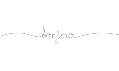 Calligraphic inscription of word "bonjour" as continuous line drawing on white  background © suns07butterfly