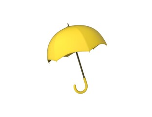 Yellow Umbrella with wooden handle  3D render model isolated white background.