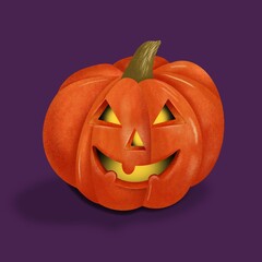 Illustration of a pumpkin with a glowing candle inside. Halloween.