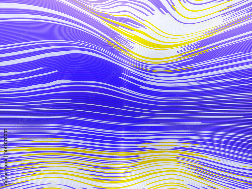 Poster wavy illustration of striped pattern multicolored lines. trendy iridescent geometric backdrop. 3d re
