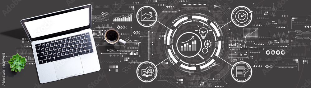 Wall mural data analysis concept with a laptop computer on a desk