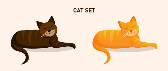 Set of red and brown cats. Vector cartoon illustration.