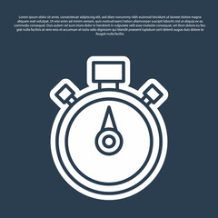 Blue line Stopwatch icon isolated on blue background. Time timer sign. Chronometer sign. Vector