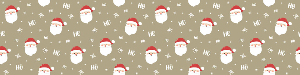 Christmas pattern with funny Santa Claus. Panoramic header. Vector