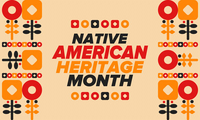 Native American Heritage Month in November. American Indian culture. Celebrate annual in United States. Tradition pattern. Poster, card, banner and background. Vector ornament, illustration