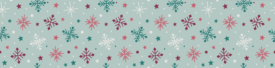 Christmas pattern with snowflakes. Xmas wrapping paper concept. Banner. Vector