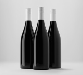 Wine Bottle Mockup, Red wine with white wrapper, 3d rendered isolated on light gray background