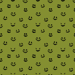 Creepy Halloween wallpaper with pumpkin face. Seamless pattern. Vector