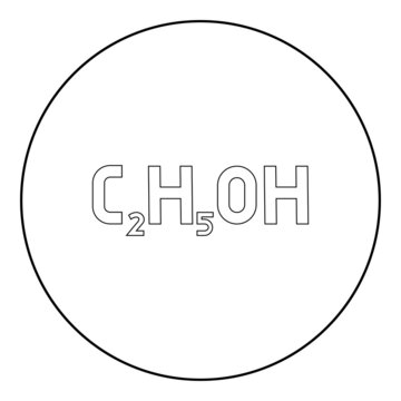Chemical formula C2H5OH ethanol Ethyl alcohol icon in circle round black color vector illustration solid outline style image