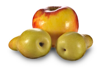 apple and two pears, still life on white
