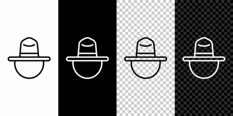 Set line Canadian ranger hat uniform icon isolated on black and white background. Vector