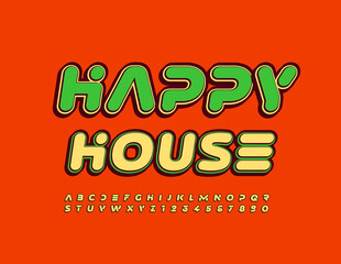 Vector colorful Logo Happy House.  Creative Alphabet Letters and Numbers. Bright modern Font