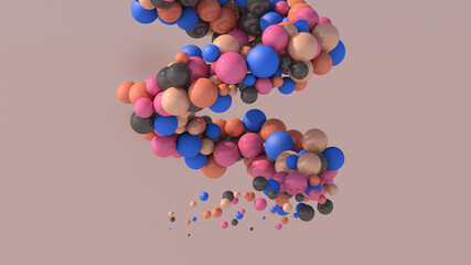 Spiral with colorful balls. Abstract illustration, 3d render.