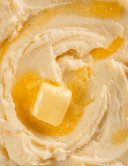 Potato puree with butter. Mashed potato. macro. Close up. Top view