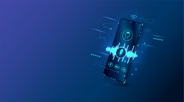 Voice assistant of the modern concept. Sound waves equalizer on your smartphone . The concept of a voice assistant. Microphone voice control technology, voice and sound recognition. Vector