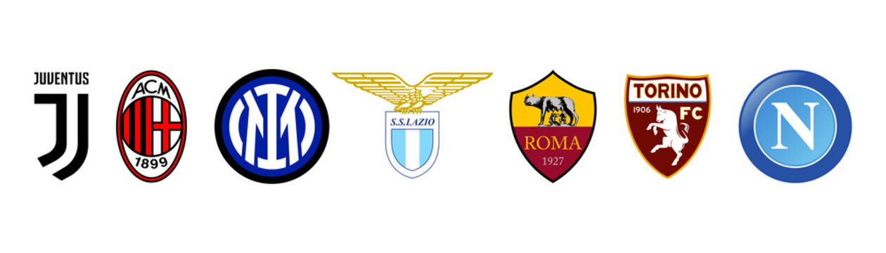 FC Clubs Of Italy, Serie A. Top-7. Inter Milan, Milan, Napoli, Juventus, Roma, Lazio, Torino. Kyiv, Ukraine - October 10, 2021