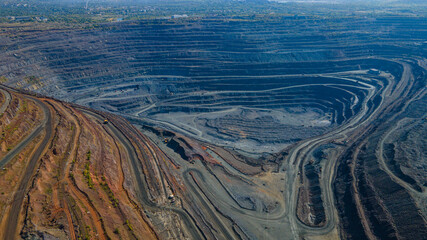 Huge iron ore quarry iron ore quarry top view Aero photo shoot.