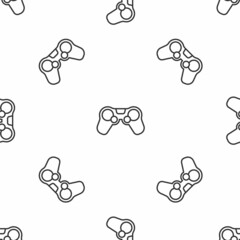 Grey line Gamepad icon isolated seamless pattern on white background. Game controller. Vector