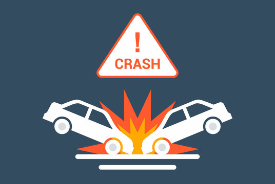 car collision icon on the road. flat vector illustration.