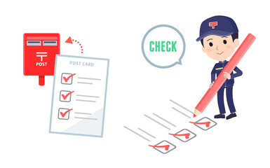 チェック記入する郵便配達員女性のセット