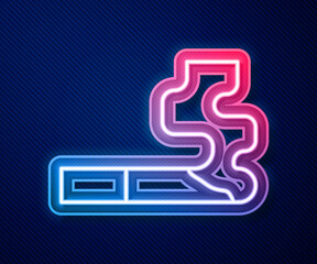 Glowing neon line Cigarette icon isolated on blue background. Tobacco sign. Smoking symbol. Vector