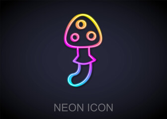 Glowing neon line Psilocybin mushroom icon isolated on black background. Psychedelic hallucination. Vector