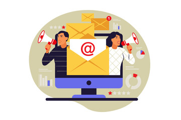 Newsletter concept illustration. Email message on the computer screen. Vector. Flat