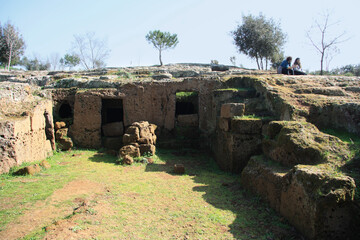 Ruins of of Etruscan civilization at the Etruscan Necropolis in Cerveteri - Tarquinia, Lazio, Italy.