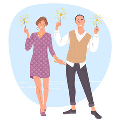 man and woman with sparklers in hand