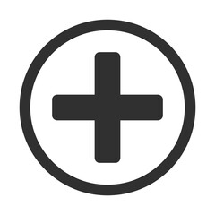 medical sign, cross in a circle, button, gray. Symbol for help, health, hospital and medicine