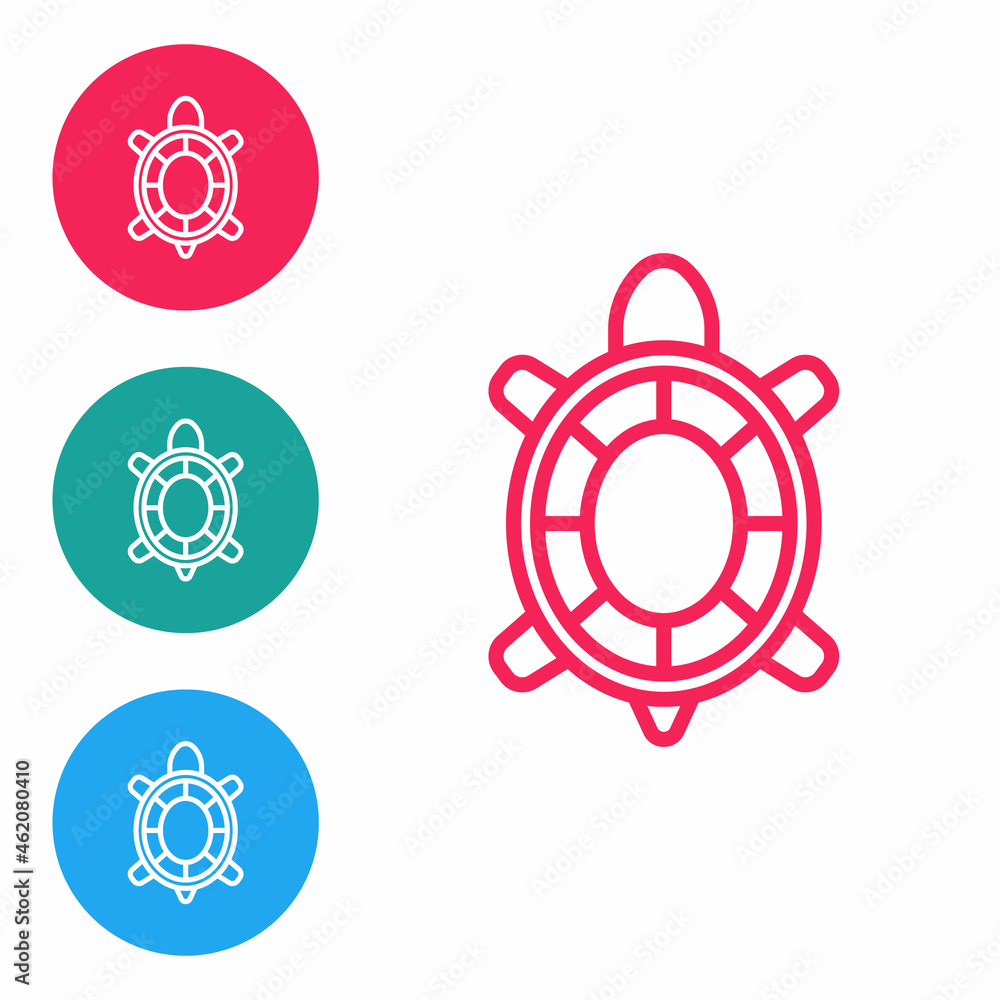 Aufkleber red line turtle icon isolated on white background. set icons in circle buttons. vector