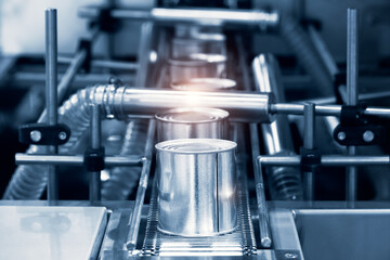 Industrial machine used in canning production. A close-up view.
