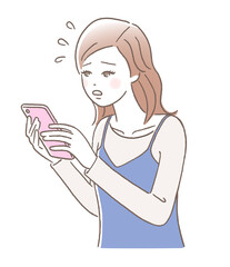 スマホを持って悩む若い女性