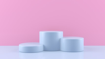 Podiums, stands, colored cylindrical pedestals for product display. Minimalist and simple.