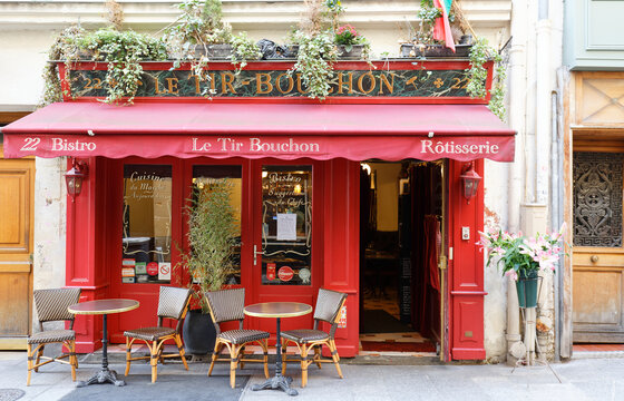 Traditional French restaurant Le Tir Bouchon located in Montorgueil quarter in 2rd district of Paris. France.
