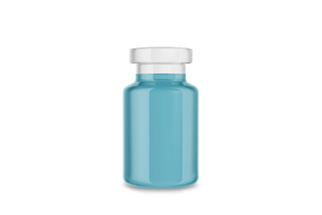 frasco de medicina liquida azul contra el coronavirus en fondo aislado. mockup para promociones