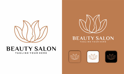 Beauty woman's face flower with line art style logo and icon design. feminine design concept for beauty salon, massage, magazine, cosmetic and spa.