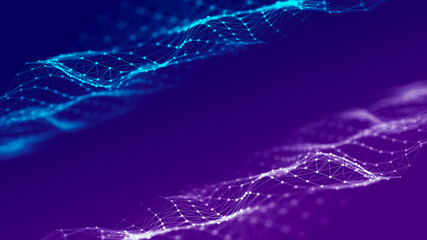 Data exchange. 3D mesh with connecting points and lines. Abstract technology background. 3D rendering.