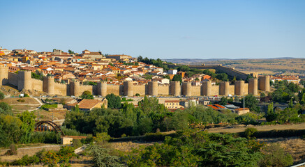 City walls of Avila Spain in the evening light.