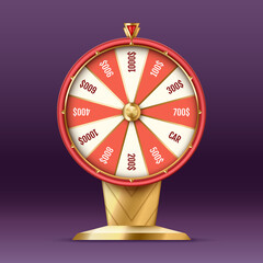 Fortune wheel realistic for online casino, poker, roulette, slot machines, card games isolated