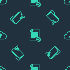 Set line Share file, folder and Music streaming service on seamless pattern. Vector