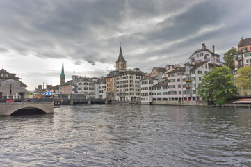 Fototapeta na wymiar Zurich, Old city view by the lake, Switzerland, Europe