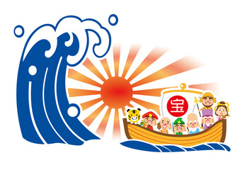 寅年　ご来光　七福神の宝船　テンプレート　