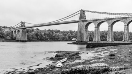 Menai Bridge in black and white
